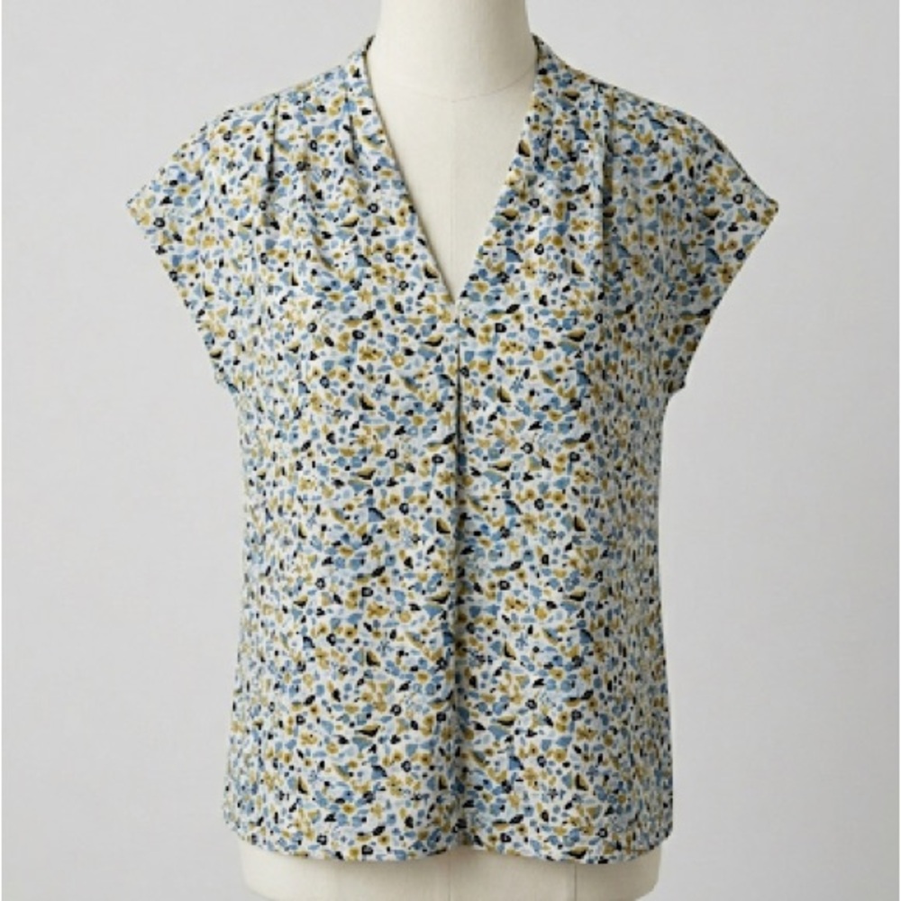 Ann Taylor Spring Blue and Yellow Floral Women's Blouse